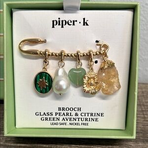 Piper K | Green Aventurine, Glass Pearl & Citrine Brooch ✨